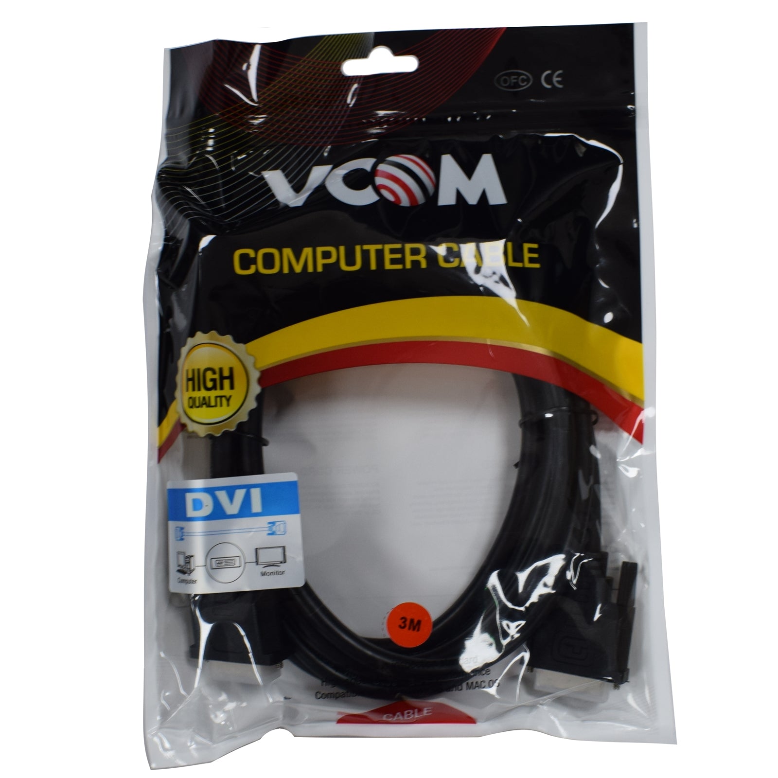 VCOM DVI-D (M) to DVI-D (M) (24+1 pin) 3m Black Retail Packaged Display Cable, Works with Flat Panel Displays, Digital CRT Monitors, Projectors, and HDTVs