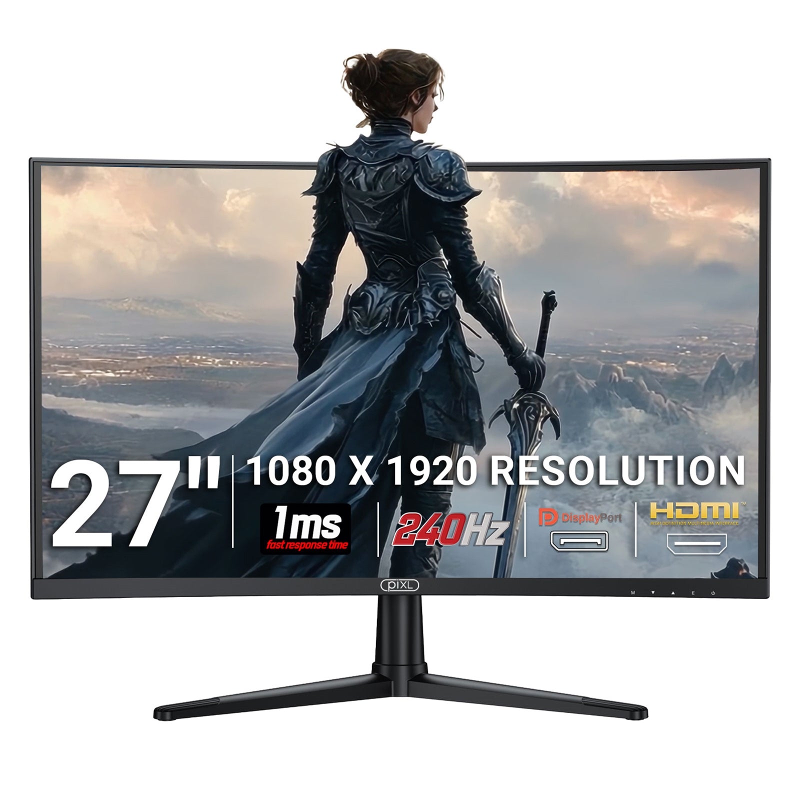 piXL PX27CC301B 27 Inch 240Hz HDR 10+ Full HD Curved Gaming Monitor with 1920 x 1080 Resolution, 1ms Response Time, HDR 10+, DisplayPort, HDMI & VESA Mount